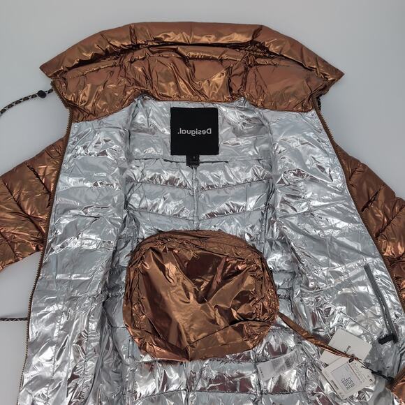 Desigual Jasmine Gold Metallic Puffer Padded Women's Jacket - US Size XS - NWT - Picture 10 of 14